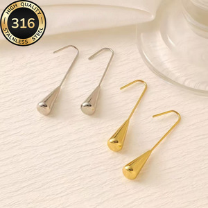 Pendientes de acero de titanio con diseño de gota de agua, estilo europeo y americano, sencillos, con borlas largas para mujer. - Product Image 2