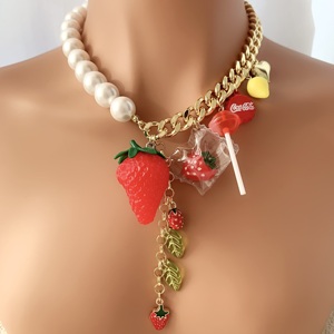 Collar de cadena cubana de perlas para mujer, accesorios de fiesta, collar de fresa con abalorios de resina múltiple, joyería bonita - Product Image 2