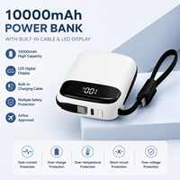 Mini batterie externe Li-Polymère 10000 mAh, haute puissance 22,5 W, batterie externe portable, charge rapide, deux câbles intégrés, écran LED