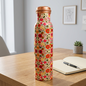 Botella de Agua Metálica con Diseño Floral y Tapa de Cobre, Portátil para Viajes - Product Image 1