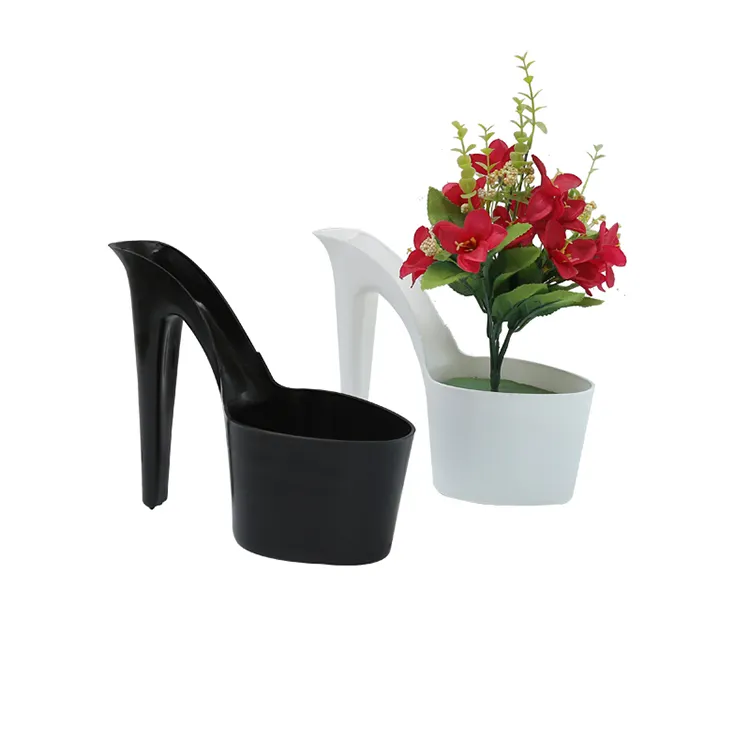 Venta caliente macetas de flores de jardín Zapatos de tacón alto al por mayor macetas decorativas de plástico