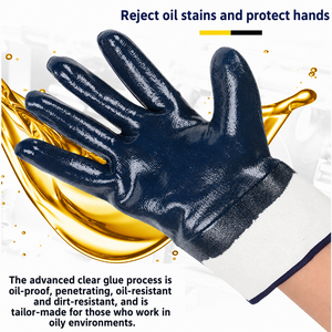 Cotton Jersey <strong>Knitted</strong> Liner Safety Cuff Blue Nitrile Fully Coated Dipped <strong>Gloves</strong> Chemical Resistant Waterproof Heavy Duty <strong>Gloves</strong> - Product Image 4