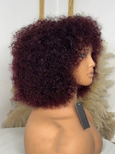 Perruque Courte Bob <span class=keywords><strong>Afro</strong></span> Frisée Bouclée en Cheveux Humains Effet Naturel avec Frange, Densité 250% 300%, Faite à la Machine, Prête à Porter Sans Colle pour Femmes - Product Image 4