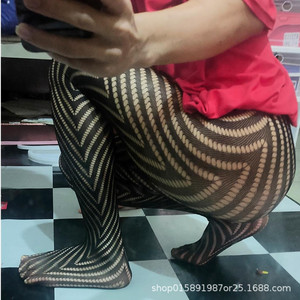 Men <b>Fishnet</b> Leggings Black Nylon Breathable Elastic Striped Hollow Design Spring 2024 Fashion Men's Leggings - Product Image 2