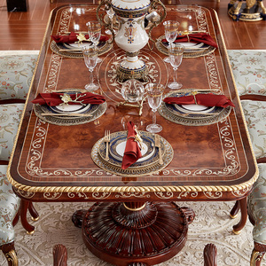 Set di Tavolo da Pranzo Rotondo Classico di Lusso con Piano in Marmo e Sedie in Legno Massello per Arredamento Casa in Appartamento/Villa - Product Image 5