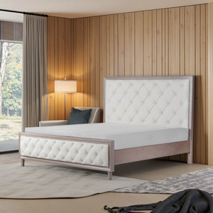 <span class=keywords><strong>Lit</strong></span> en bois de chêne moderne 2025 avec dossier haut capitonné, bois massif, chambre à coucher, complémentant les matelas à haute résilience - Product Image 2