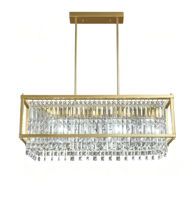 Lustre rectangulaire en cristal doré, cadre linéaire moderne, hauteur réglable, éclairage central pour salle à manger, salon, hall d'hôtel
