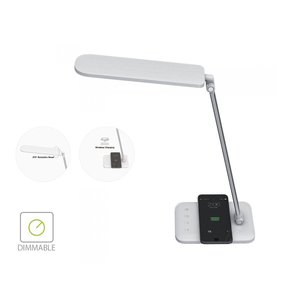 Lampada da tavolo a LED 16W con caricabatterie Wireless QI per smartphone, CCT dimmerabile, cambio colore 3-in-1, SKU-8519 corpo bianco - Product Image 2