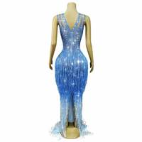 Robe de soirée élégante vintage pour femmes AD2723 de haute qualité, longue, faite à la main, avec cristaux et strass, à franges