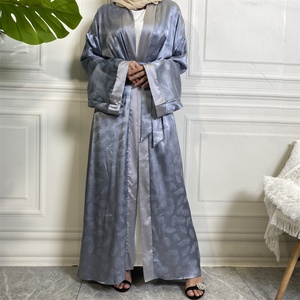 1948# Smooth Printing Feather Satin Loose Large Cuff Long Sleeve Dubai Fashion Islamic <b>Kaftan</b> Open Abaya - Product Image 5
