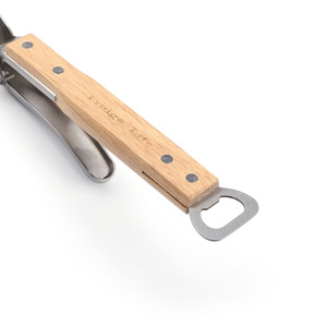 Stainless Steel Multi Function Spatula Tongs For <b>BBQ</b> Cooking Outdoor Use With Wooden Handle And Bottle Opener Feature - Product Image 4