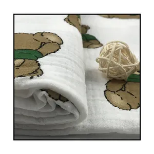 Hot selling woven mercerized organic 100% cotton double face Muslin gauze fabric for baby clothing dresses