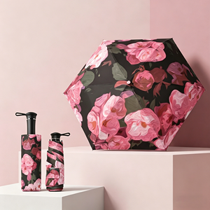 Mini parapluie pliant 5 sections avec poignée rétractable, protection solaire et anti-pluie, cadeau tendance, vente en gros, logo personnalisé - Product Image 6