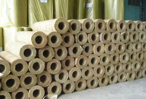 KAIHUA Materials Construction Water Insulated 80kg/m3 Rock Wool Pipe / Tube Fireproof Insulation