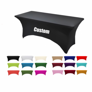 Nappe Rectangulaire Noire en Spandex Extensible Imprimée sur Mesure 6 Pieds pour Tables Publicitaires Pliantes Standard - Product Image 1
