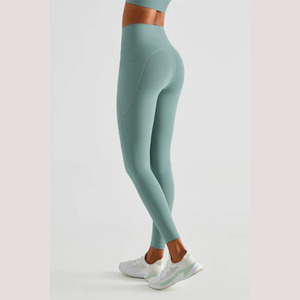 Pantalones de Yoga de cintura alta sin costuras personalizados OEM para mujer, mallas transpirables para gimnasio, mallas de entrenamiento con bolsillo para levantar glúteos - Product Image 5