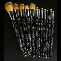 Haute qualité 12 pièces luxe paillettes rose bling maquillage brosse strass diamant glam métal poignée végétalien maquillage pinceaux ensemble kit