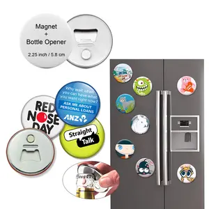 Personalizzato il tuo LOGO in bianco 58mm frigo magnete apribottiglie pulsante distintivo componenti apriscatole con magnete