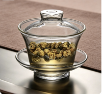 Ensemble de tasses à thé Gongfu de style traditionnel chinois en verre borosilicate avec soucoupe et couvercle Gaiwan