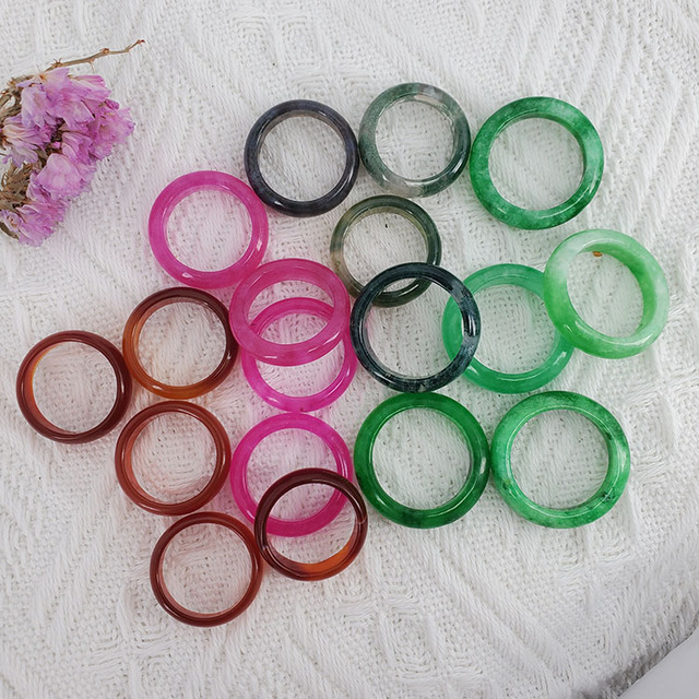 Wholesale Natural Agate & Jadeite Jade Rings Multicolor Band Rings for Women Jewelry Making