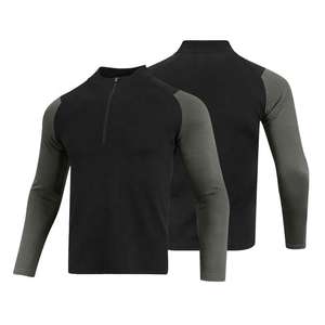 Athletic Top Sweat Quarter Zip Shirt Hombres Gym Shirts Khaki Polyester Shirt - Product Image 3