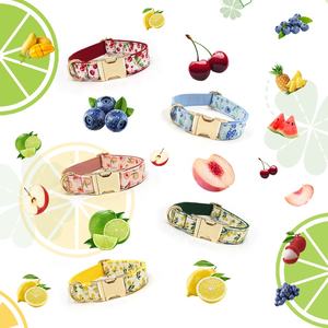 Nuevas Ideas para pequeñas empresas 2025, <span class=keywords><strong>Collar</strong></span> de perro a la moda con patrón de frutas, collares bonitos de poliéster para perros, <span class=keywords><strong>Collar</strong></span> de perro con logotipo personalizado dorado - Product Image 1