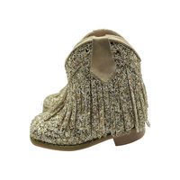 Bottes d'hiver personnalisées pour filles, à talon carré, avec pompon, pour fêtes, courtes, dorées, scintillantes, 2 cm