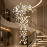 Lustre moderne en forme de feuille de Ginkgo pour hall d'hôtel, restaurant, villa, finition dorée, luminaire suspendu en céramique, personnalisable, MOQ 1 pièce