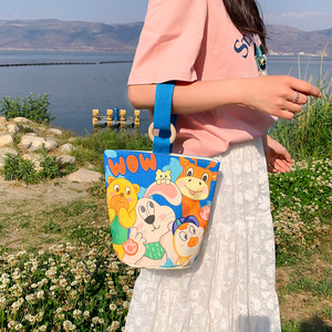 Cartoon-Canvas Damen-Bucket-Bag mit Magnetverschluss, frischer, süßer Stil, tragbare Handtasche für Büroangestellte - Product Image 2