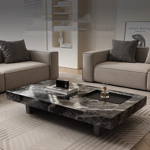 Tavolino Basso Moderno Italiano Modello Venezia Marrone, Tavolo da Caffè/Tè Rettangolare in Pietra Resistente per Arredamento di Lusso - Product Image 1