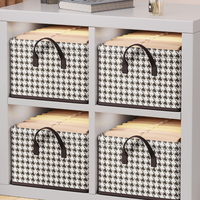 Caja de Almacenamiento Multifuncional Plegable de 10-20L con Diseño a Cuadros, Organizador de Ropa Rectangular de Tela, Técnica de Inyección