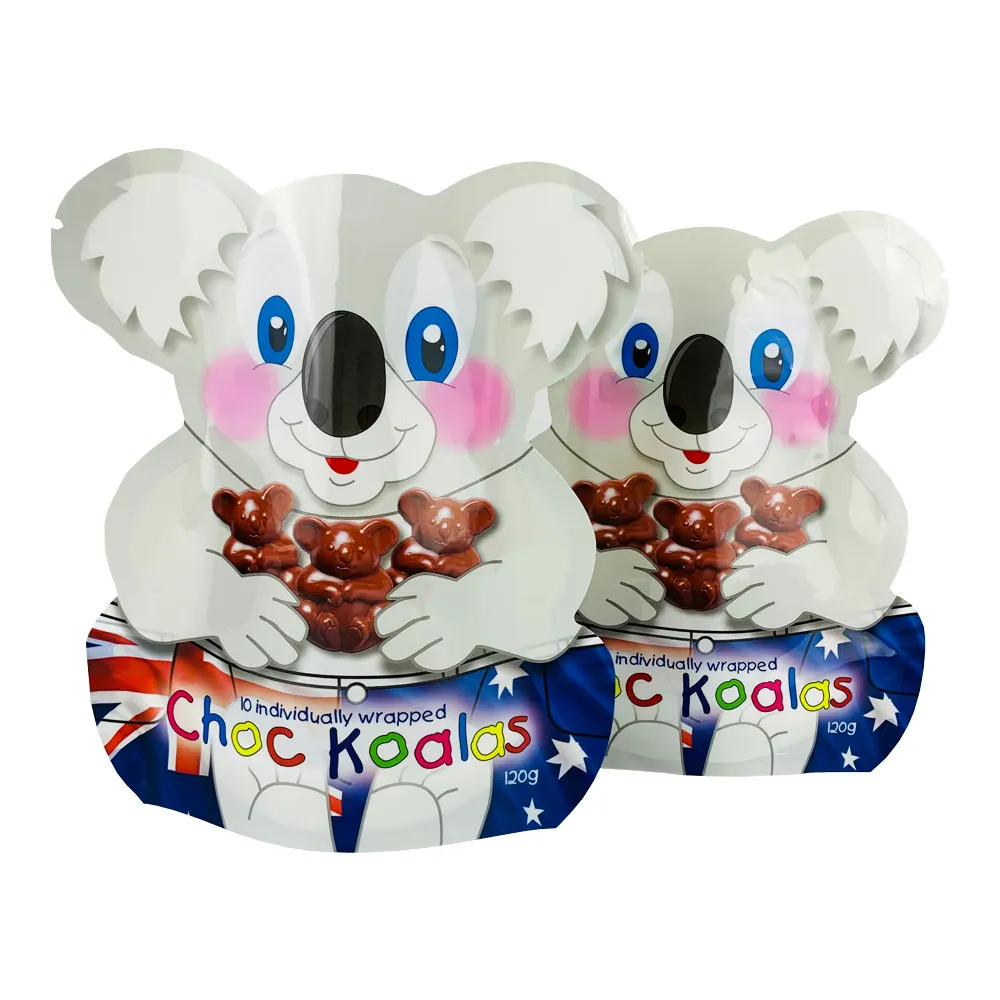 Food Grade Custom Shaped Edible Candy Mylar Pouch Koalas Chocolate Packaging Bags Gummies