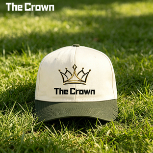 Casquette de baseball structurée à 6 panneaux brodée en 3D avec logo personnalisé, bicolore crème et olive, vente en gros, fabricant - Product Image 1