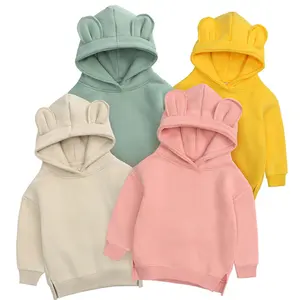 2021 çocuklar masalları ilkbahar sonbahar yeni düz renk düz pamuk kapüşonlu özel logo bebek erkek kız polar tavşan kulakları kazak hoodies