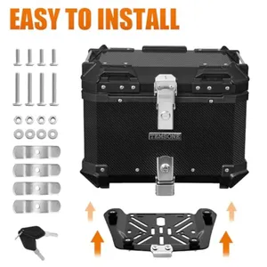 Maleta Superior para Motocicleta Estilo Fibra de Carbono, Aluminio Negro, 45L, Impermeable, con Respaldo, Cojín Trasero, Cierre con Doble Llave, para Casco - Product Image 5