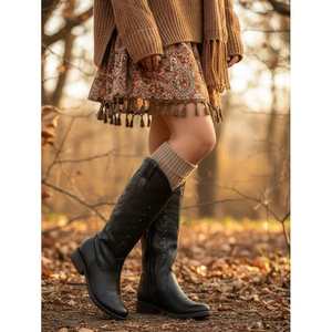 Botas Altas hasta la Rodilla para Mujer, de Microfibra Elástica, Tacón Plano de 1 cm, Decoración con Remaches, Forro Acolchado, para Uso en Días Festivos - Product Image 3