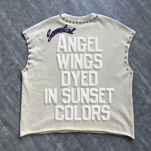 เสื้อกล้ามสตรีทแวร์คุณภาพสูง ผ้าฝ้าย ประดับเพชรเทียม เสื้อกล้ามผู้ชาย คอกลม ผ้าเฟรนช์เทอร์รี่ พิมพ์ลายพอง เสื้อยืดกราฟิกแบบไม่มีแขน - Product Image 2