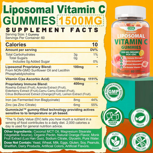 OEM 1000mg liposomiale vitamina C Gummies vitamina C masticabile 1500mg con 8mg di supplemento di Gummies di ferro, zinco e sambuco - Product Image 2