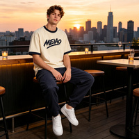 T-shirt personnalisé pour homme avec bordure contrastée, col rond, manches courtes, style streetwear décontracté, fabrication OEM ODM