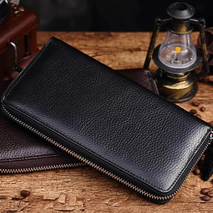 <span class=keywords><strong>Portefeuille</strong></span> en cuir PU avec blocage RFID, pochette, porte-cartes, porte-monnaie zippé, long, noir/marron pour homme - Product Image 6
