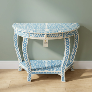 Premium Ivory Bone Inlay Console <b>Stool</b> Turquoise Resin Finish Handcrafted Front Drawers Adjustable Apartment Furniture - Product Image 2