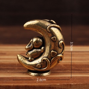 Adorno de Conejo de Jade y Latón, 2 Piezas, Estilo Chino Retro, Decoración para el Hogar, Regalo para Sala de Estar, Diseño de Follaje - Product Image 4