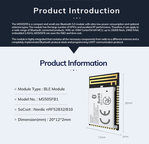 블루투스 저에너지 NRF 52832/811/810 모듈 PCB 세라믹 U.FL 안테나 80m 범위 스마트 홈 지원에 대한 MinewSemi MS50SFB1 - Product Image 6