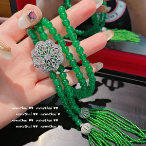 Collier pendentif émeraude multi-coupe plaqué or 18 carats gemme d'amour vert paon avec fleur plaque gland calcédoine mode - Product Image 4