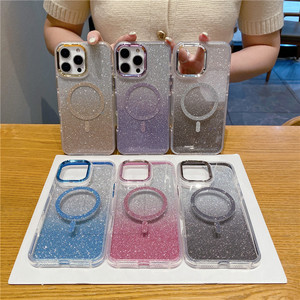 <span class=keywords><strong>Funda</strong></span> Acrílica Transparente con Gradiente <span class=keywords><strong>para</strong></span> iPhone 15 14 13 12 11 Pro Max, Carcasa Magnética <span class=keywords><strong>para</strong></span> Móvil a Prueba de Golpes con Borde Brillante - Product Image 2