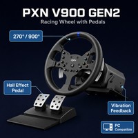 Volant de course PXN V900 GEN2 avec pédales, volant à 270/900 degrés avec retour de force vibratoire pour PC, PS4, Xbox One, Switch