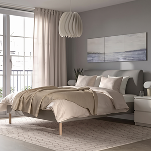 Ensemble complet de meubles de chambre <span class=keywords><strong>à</strong></span> coucher gris rembourrés avec armoire blanche, commode <span class=keywords><strong>à</strong></span> 4 tiroirs et table de chevet – Vente en gros pour appartements équipés - Product Image 2