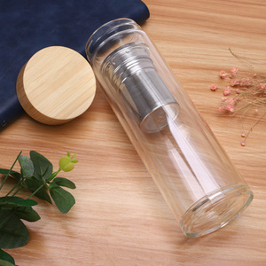 Infusor de té de vidrio de borosilicato alto <span class=keywords><strong>con</strong></span> aislamiento de doble pared de 500ml, botella de agua, tapa de bambú, <span class=keywords><strong>termo</strong></span> térmico, taza de vidrio para viajes - Product Image 3