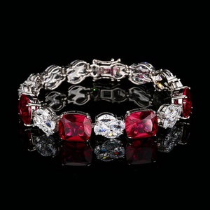 Factory Wholesale Fashion Jewelry 10*12mm <b>Red</b> Corundum Cubic Zirconia Eco-friendly Copper <b>Bracelet</b> for Daily Wear - Product Image 5
