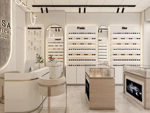 ร้านแว่นตาแบบกำหนดเองได้ |   อุปกรณ์ตกแต่งร้านแว่นตาสมัยใหม่และชั้นวางแว่นกันแดดไม้ติดผนัง - Product Image 4